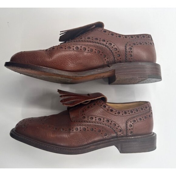 PARABOOT Dress Shoes Mens 7 Brown Wingtip Flap Cuir Cousu Goodyear France - Picture 8 of 15